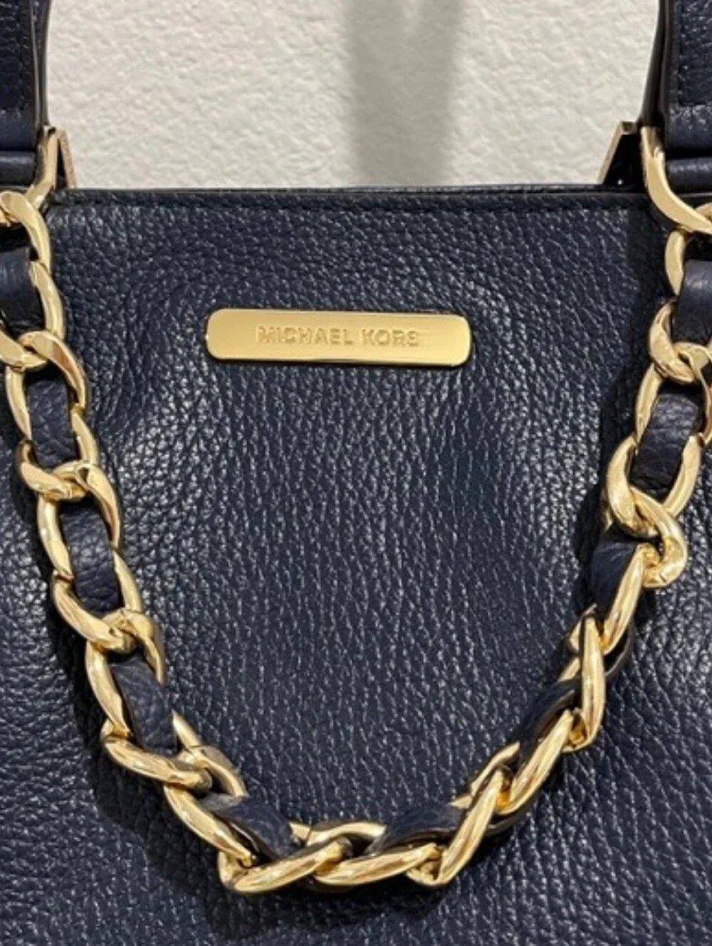 Michael Kors Navy Pebbled Leather Large Harper Tote W/Goldtone Trim New With Tag